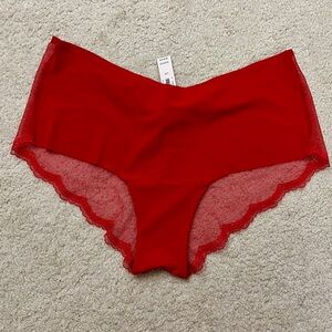 NWT Victoria’s Secret Sexy illusion Red Satin no show cheeky Panties Large L